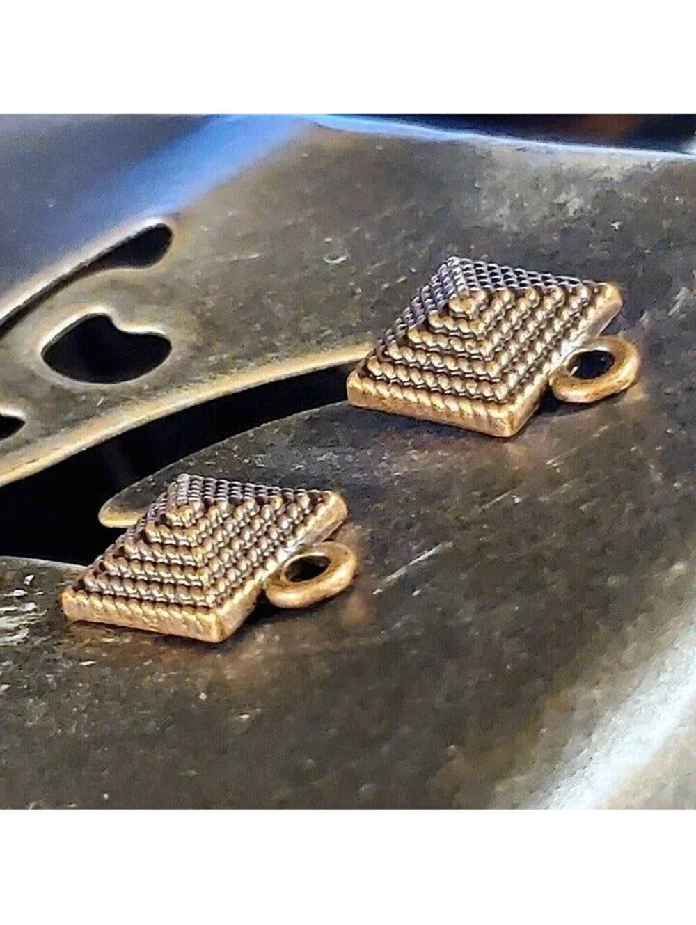 Avant Garde Antique Copper Egyptian Pyramid Dotted Earring Post Findings 2 pcs